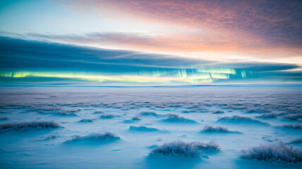 Obraz premium Northern lights, aurora, above the clouds with blue sky