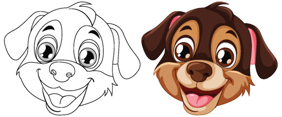 Vector transition from line art to colored dog