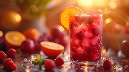 sangria cocktail in glass with ingredients