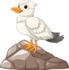 Vector illustration of a seagull standing on rocks