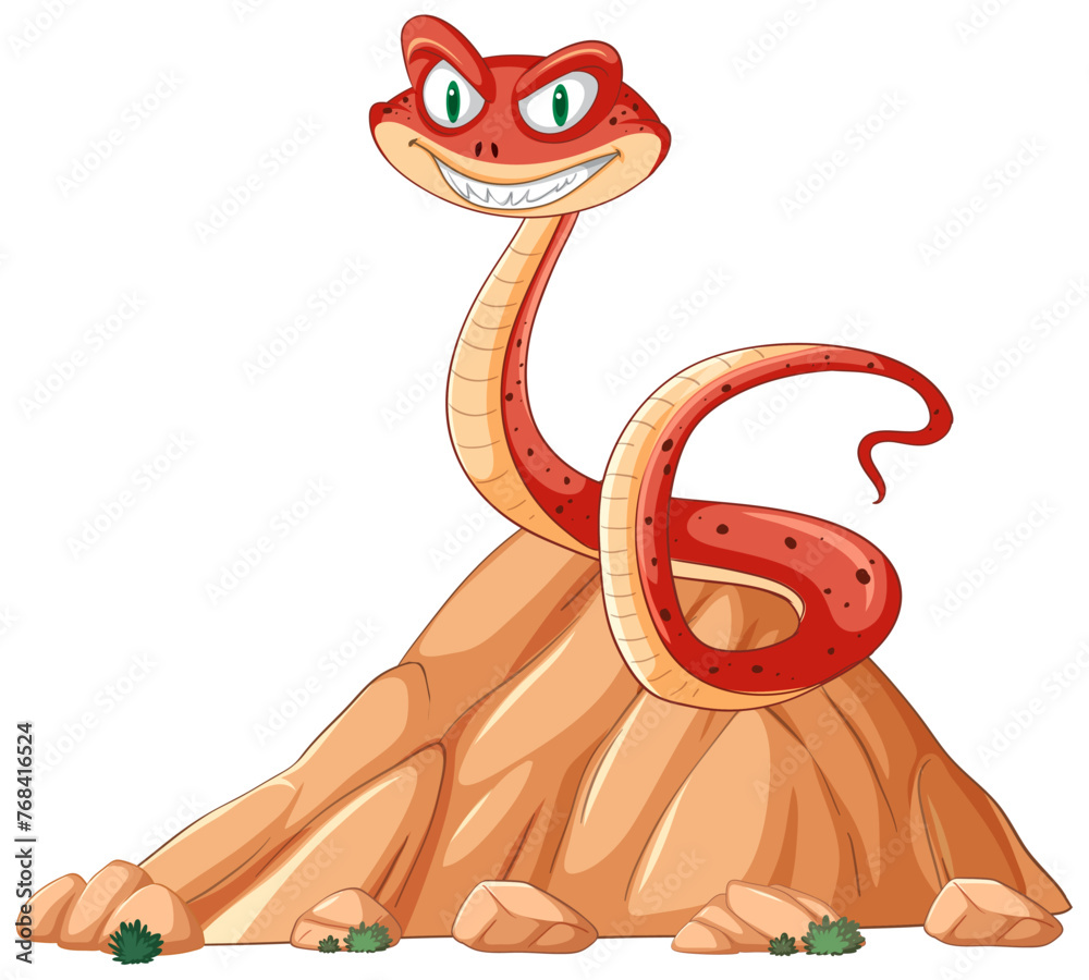 Wall mural A smiling snake illustrated atop a small hill.