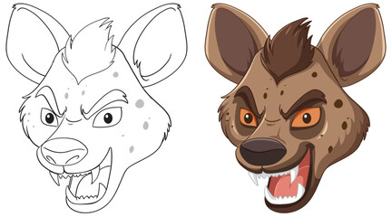 Obraz premium Vector transformation of a hyena from sketch to color