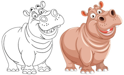 Two smiling hippos in a playful vector illustration.