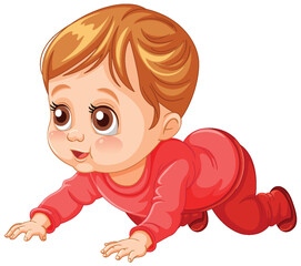 Cute illustrated baby crawling in red outfit