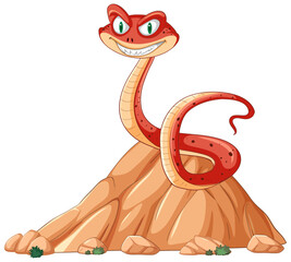 A smiling snake illustrated atop a small hill.
