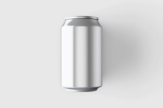 blank empty resting glossy aluminum metal soda drink beverage can regular size 330 ml 11.2 oz product mockup design template in top view isolated 3d render illustration