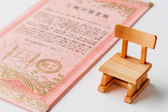 Chinese New Year Celebration: Wooden Chair and Pink Certificate Generative AI