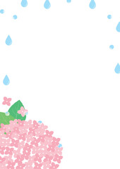 あじさいと雨のフレーム_ピンク_縦