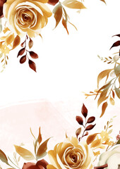 Beige and red elegant watercolor background with flora and flower