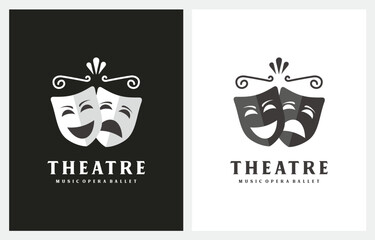Comedy and Tragedy Theatrical Masks logo design vector icon symbol