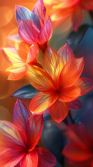 Beautiful abstract neon light impressionistic floral design background  ,orange flower background