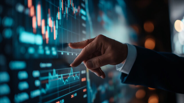 Close up of businessman touching virtual panel with forex chart on it High detailed,high resolution,realistic and high quality photo professional photography.