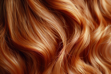 Swirling auburn locks close-up, Detailed copper curls, Wavy texture of fiery red hair - obrazy, fototapety, plakaty