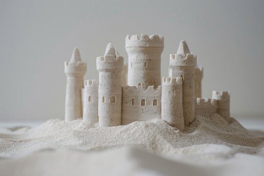 A simple sandcastle on a white background