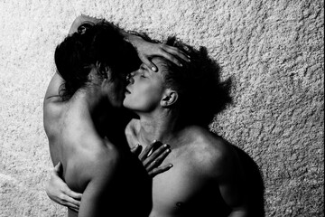 Sensual kiss. Couple in love kissing. Passionate kiss. Romantic moment. Tender lovers. Couple...