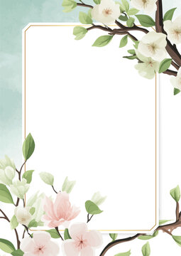 White and pink elegant watercolor background with flora and flower