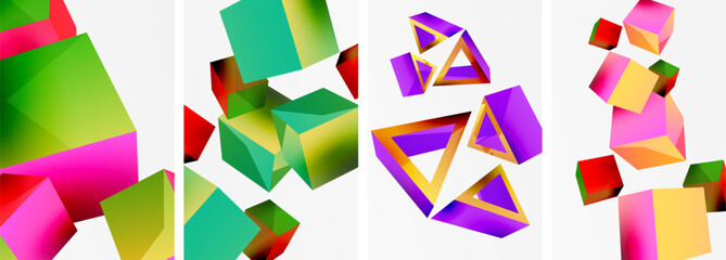 Composition of 3d cubes and other geometric elements background design for wallpaper, business card, cover, poster, banner, brochure, header, website