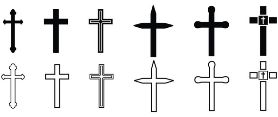 Christian Cross icon collection. Vector illustration. isolated on white Background