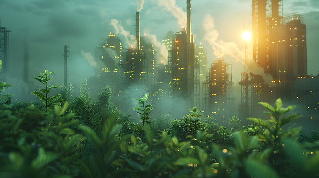 Futuristic Environmental Technology Monitoring Urban Emissions with Data Visualization in Real-Time - Powered by Adobe