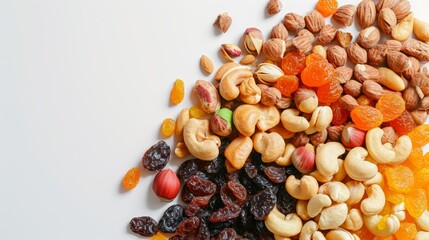 dried nuts and mixed dry fruit on white background