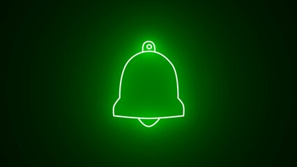 Notification neon icon. Alarm bell isolated on black background, neon line ringing bell icon. Glowing neon bell sign outline notification pictogram. Alarm symbol, service bell, handbell symbol,
