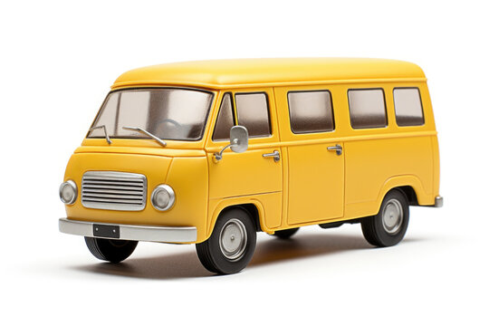 A yellow van with a white stripe on the side