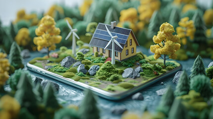 Harmonious Blend of Personal Finance Tracking and Sustainable Investment Visuals with Renewable Energy Integrated into a Mobile App Design Concept
