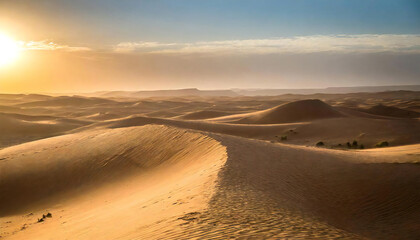 Desert at dusk. Sunset over a vast desert area. - obrazy, fototapety, plakaty