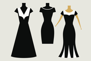 modern-women-s-dresses-design-black-vector-with-white background.