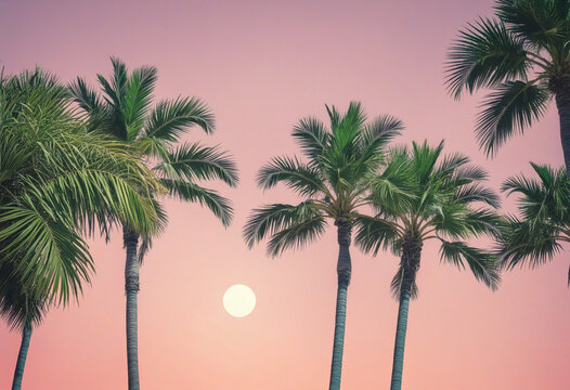 Palm trees over pastel background colorful background