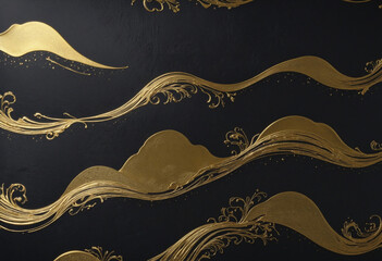 Japanese black background with gold dust and waves for a luxurious feel colorful background