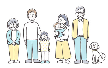 幸せな三世代家族のイラスト