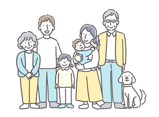 幸せな三世代家族のイラスト