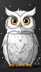 Obraz premium Sweet snowy cartoon owl with amber yellow eyes.