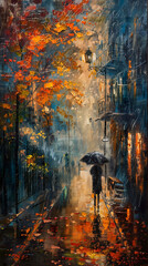 Alone in Street Scene Colorful Oil Painting old style Drawing Technique Art HD Print Neo Art V 7 p...