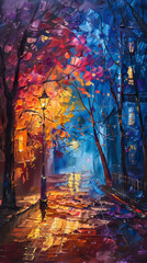 Classic Street Scene Colorful Oil Painting old style Drawing Technique Art HD Print Neo Art V 7 p 45