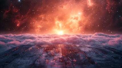 Mesmerizing Alien Landscape with Dramatic Skies and Glowing Table Surface for Conceptual Imagery