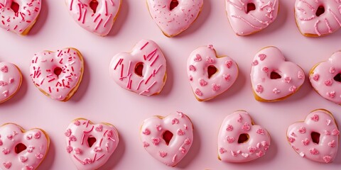 Delicious pink heart shape donut - obrazy, fototapety, plakaty