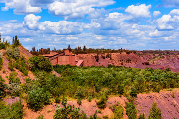 View on buildings in iron ore quarry in city Kryvyi Rih, Ukraine