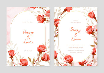 Red rose modern wedding invitation template with floral and flower