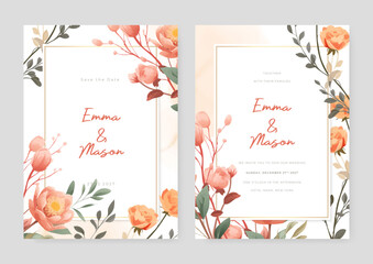 Pink peony vector elegant watercolor wedding invitation floral design