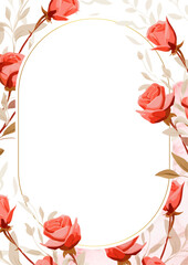 Red and white vector frame with foliage pattern background with flora and flower