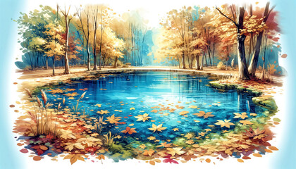 Blue Pond and autumn leaves