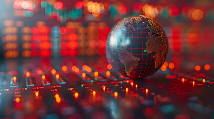 Real-time Carbon Credit Trading Depicted on Futuristic Digital 3D Globe
