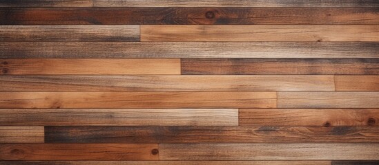 A detailed shot of a brown hardwood plank wall with a blurred background showcasing the intricate pattern and texture of the building material - obrazy, fototapety, plakaty