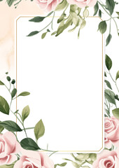Fototapeta premium Pink green and white modern background watercolor invitation with floral and flower