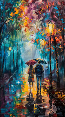 Love Couple in Street Scene Colorful Oil Painting old style Drawing Technique Art HD Print Neo Art V 7 p 4