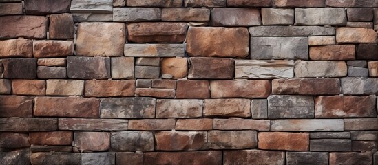 Obraz premium Close-up view of a brick wall with a vibrant red fire hydrant centered in the middle, creating an urban scene