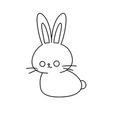 A rabbit is sitting on the ground. It has a big smile on its face. The rabbit is cute and happy