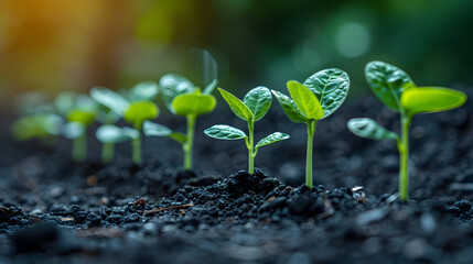Sustainable Finance Evolution:Innovative Seedling Sprouts from Coins,Symbolizing Ecological and Economic Progress